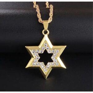 Jewish Star of David crystals Magen David Necklace for Men and Women Gold